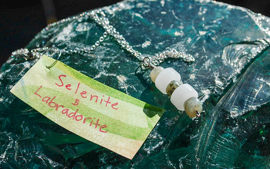 selenite and labradorite pendant necklace