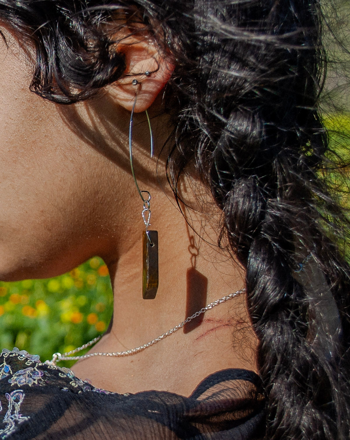 Tigers Eye wrapped dangling earrings