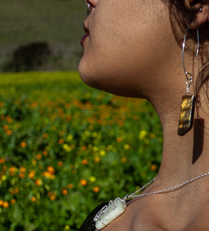 Tigers Eye wrapped dangling earrings