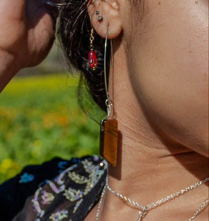 Tigers Eye wrapped dangling earrings