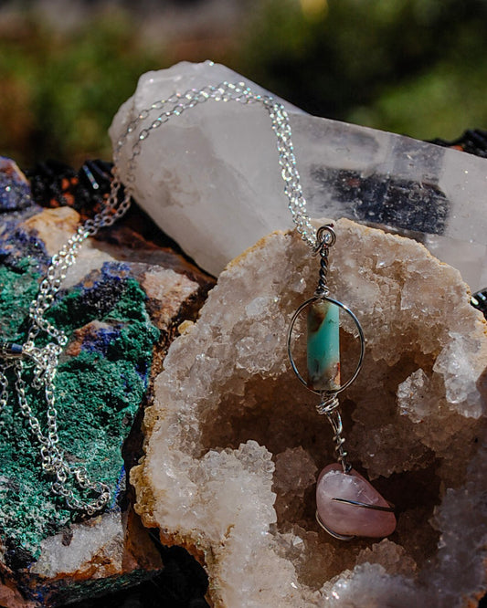rose quartz and amazonite pendant necklace