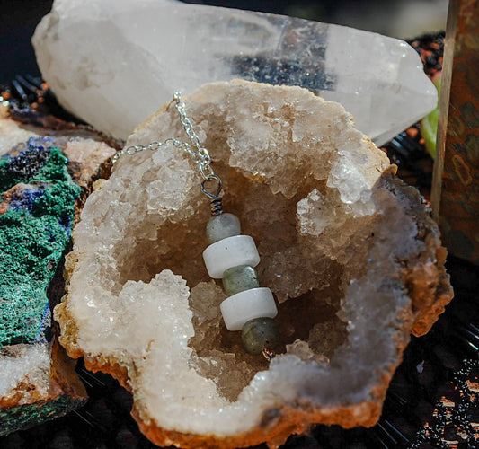 selenite and labradorite pendant necklace